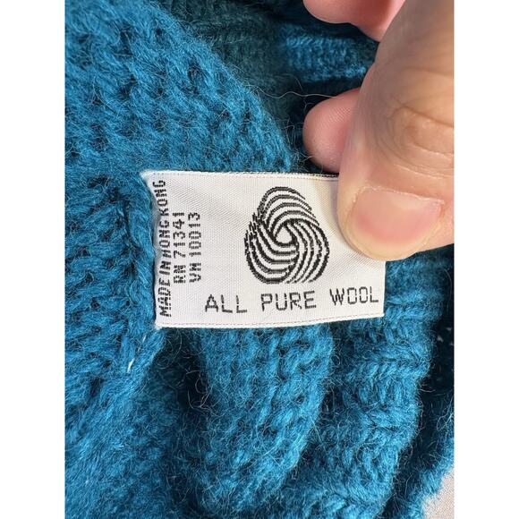 Vintage L.L. Bean Women’s Pullover Sweater Medium 100% Wool Teal Hong Kong - Picture 4 of 7